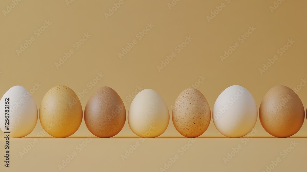 A Row of Eggs in Varying Shades of White and Brown on a Matching Background
