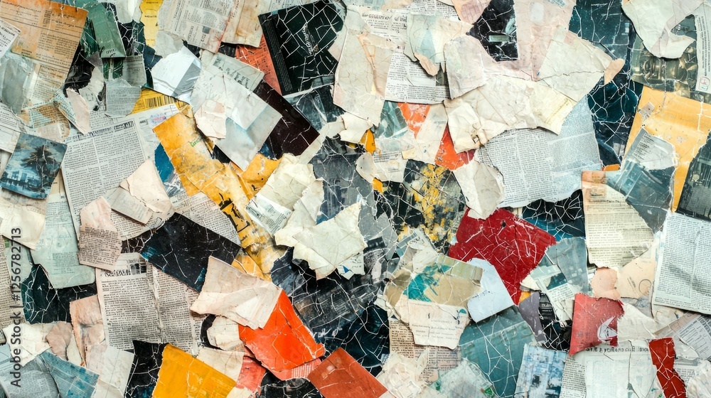Naklejka premium Colorful Abstract Collage of Torn Paper and Newspaper Clippings