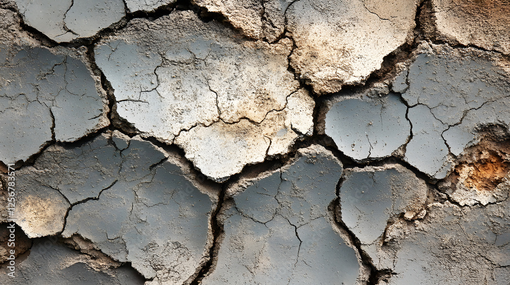 Fototapeta premium Close-up shot of cracked earth, showcasing the aridity of the land. A striking depiction of environmental dryness. Macro Texture Backgrounds.