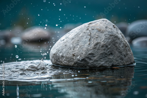 Wallpaper Mural close up of rock in calm body of water with water droplets splashing around Torontodigital.ca