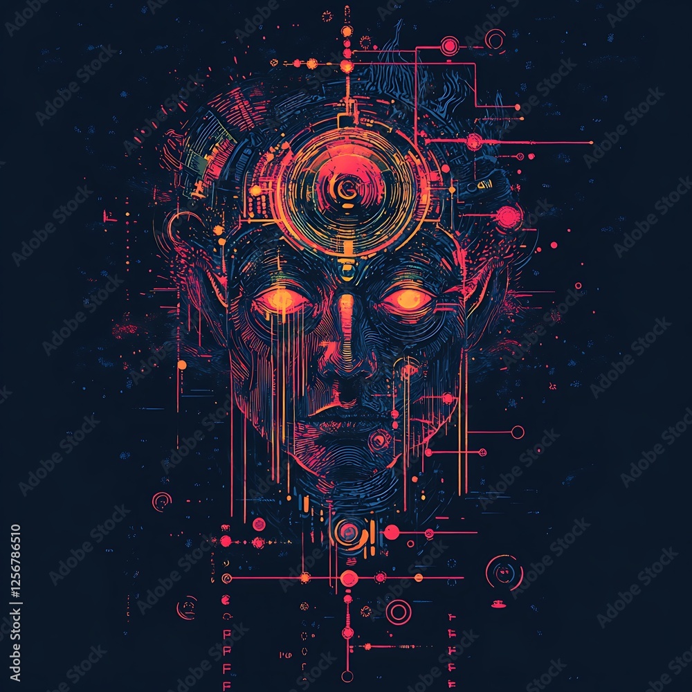 Obraz premium Abstract digital art portrait, human face, futuristic design, inspiration, poster