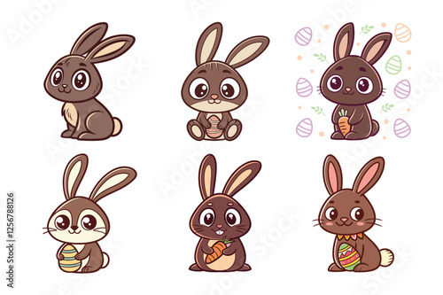 A Bundle of Cute Chocolate bunny vector cartoon illustration Easter day