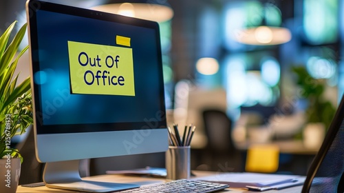 Out of Office Sign on Modern Desk Computer