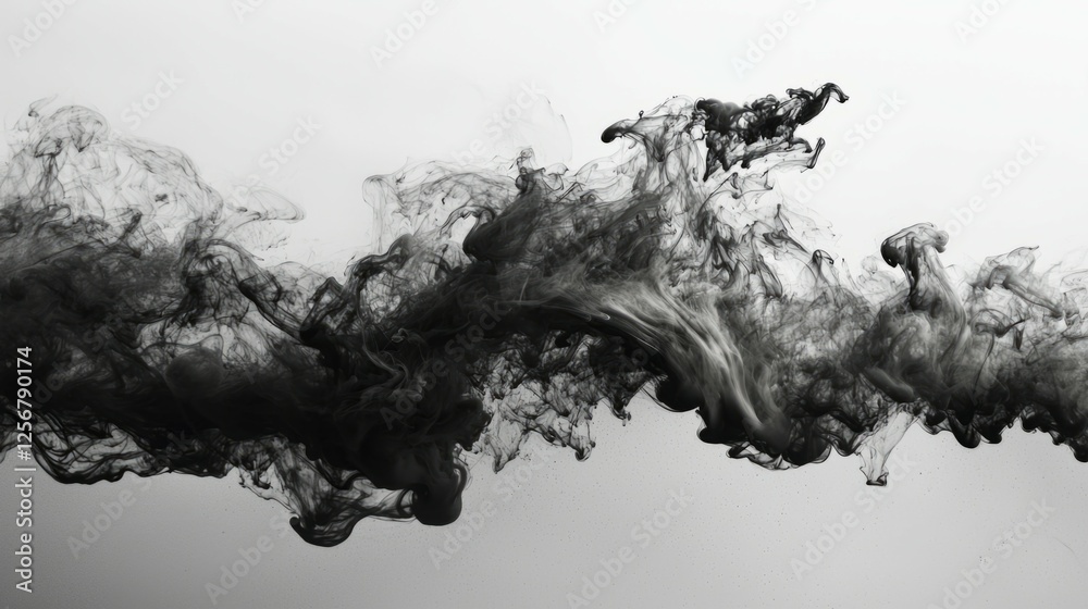 Obraz premium Swirling Black Smoke Gracefully Dancing Across a White Background