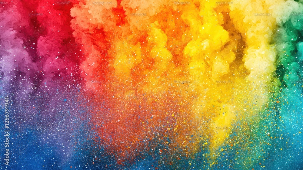 Fototapeta premium Rainbow powder explosion, vibrant colors, festive background, ideal for celebrations
