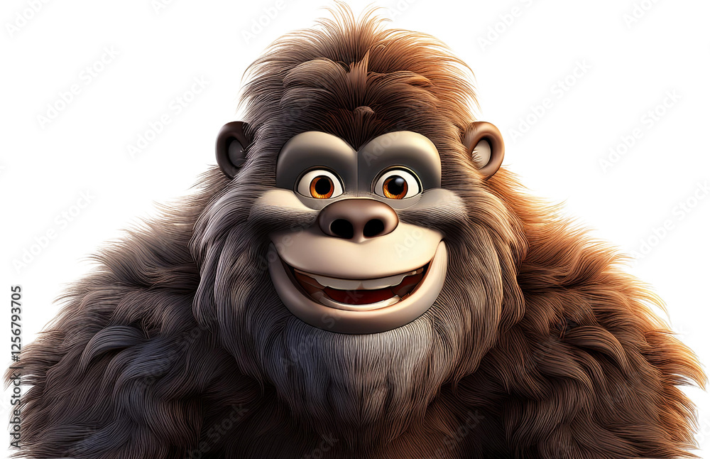 Fototapeta premium Friendly Cartoon Bigfoot Character Adorable 3D Rendered Yeti Happy Expression Furry Creature