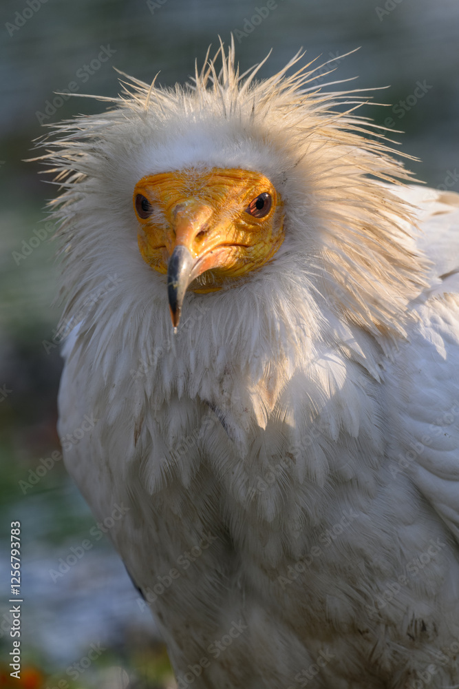 Portrait of scavenger vulture bird outdoors.
Portrait of scavenger vulture bird outdoors.