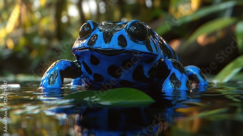 Blue Poison Dart Frog in Rainforest Pond photo