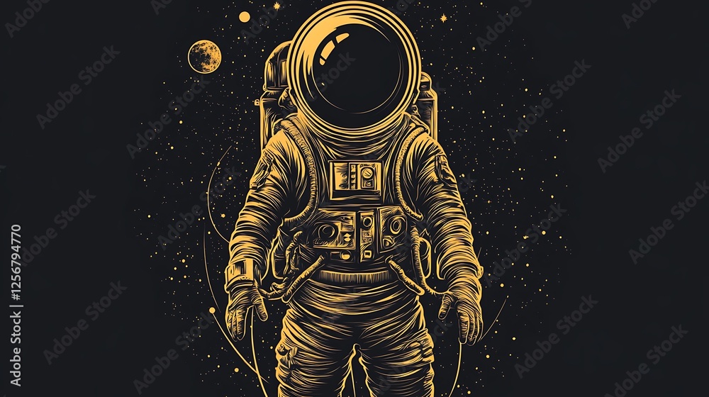 Fototapeta premium Golden Astronaut in Space