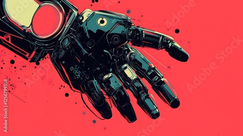 Futuristic robotic hand, vibrant background, technology, art photo