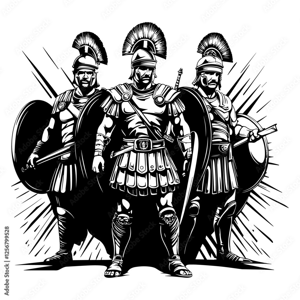 Fototapeta premium Roman emperors in armor with weapons isolated on white,