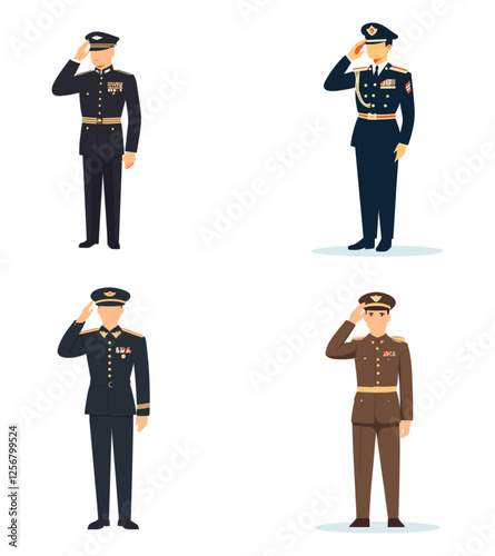 Military officers saluting, illustration set
