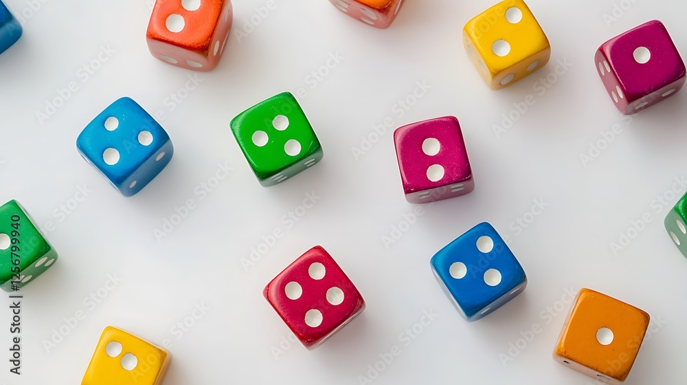 Colorful Dice Pattern on White Background Colorful Dice Pattern on White Background