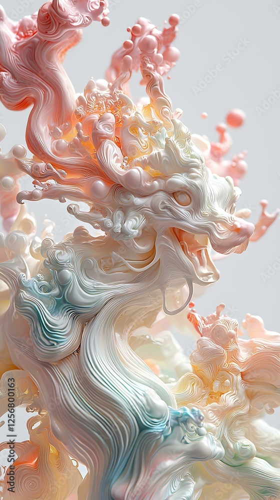 Species zoology surface Abstract Colorful Dragon Sculpture with Flowing Patterns and Ethereal Swirls Species zoology surface Abstract Colorful Dragon Sculpture with Flowing Patterns and Ethereal Swirls