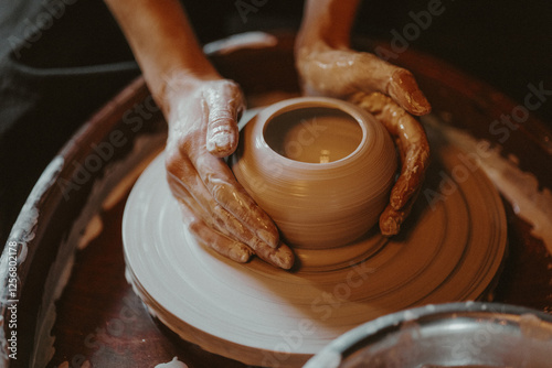 Εκτύπωση καμβά Person Working on a Clay Wheel, Shaping the Beginning of a Pot