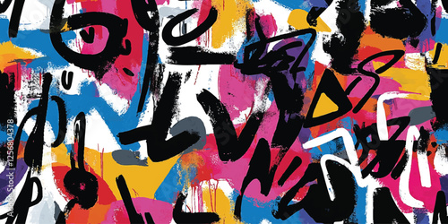 Colorful seamless vector pattern of urban graffiti art, street murals and tags for street art enthusiasts