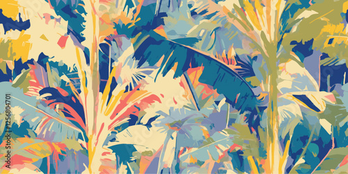 Vintage vector seamless jungle pattern with tropical palms. Trees in linear style. Vector botanical tropical exotic illustration. Foliage design for wallpaper, textile and wrapping