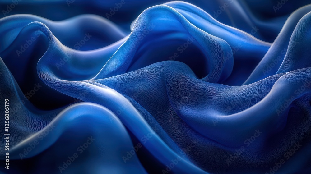Deep blue silk fabric drapes, studio shot, abstract design Deep blue silk fabric drapes, studio shot, abstract design