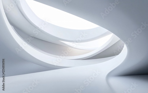 Serene White Curved Architecture: Minimalist Abstract Interior Design with Smooth Forms and Bright Light, Tranquil Ivory Undulating Structure: Modern Conceptual Build with Flowing Shapes and Calm Mood