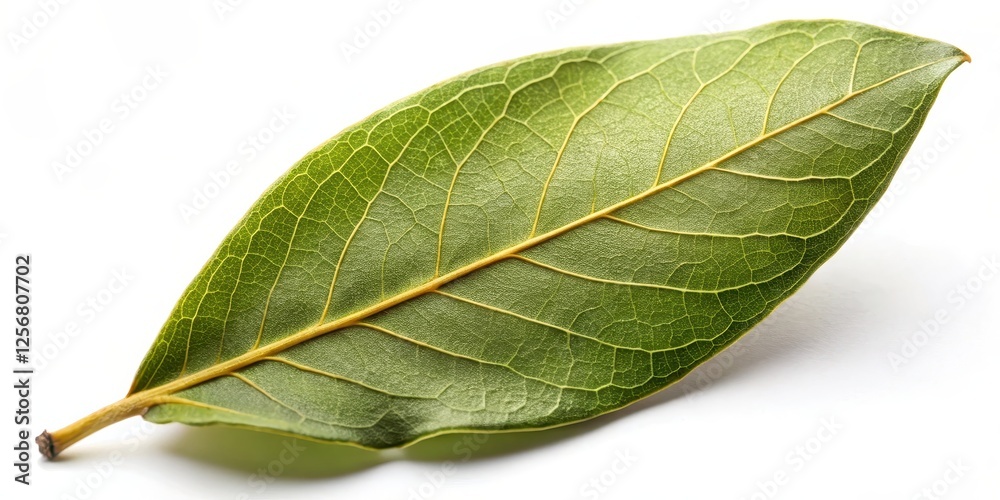 Obraz premium Single Green Leaf on White Background