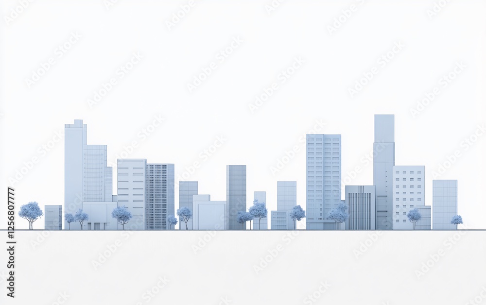 Serene Minimalist Cityscape with Trees: Architectural Design of Urban Buildings and Nature, Peaceful Urban Scene with Foliage: Tranquil Structure of City Buildings and Green Trees Serene Minimalist Cityscape with Trees: Architectural Design of Urban Buildings and Nature, Peaceful Urban Scene with Foliage: Tranquil Structure of City Buildings and Green Trees