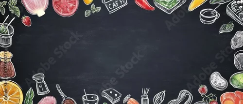 Panel kuchenny z motywem Fun hand-drawn chalkboard border, ideal for creating friendly, inviting designs for cafes, restaurants, or educational content. 