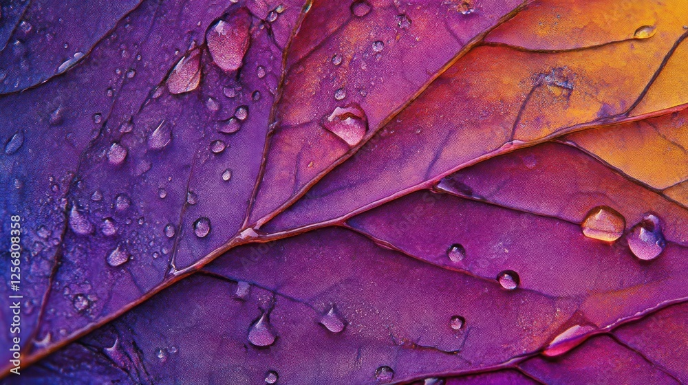 Fototapeta premium Closeup of vibrant, water-drenched leaf with colorful hues