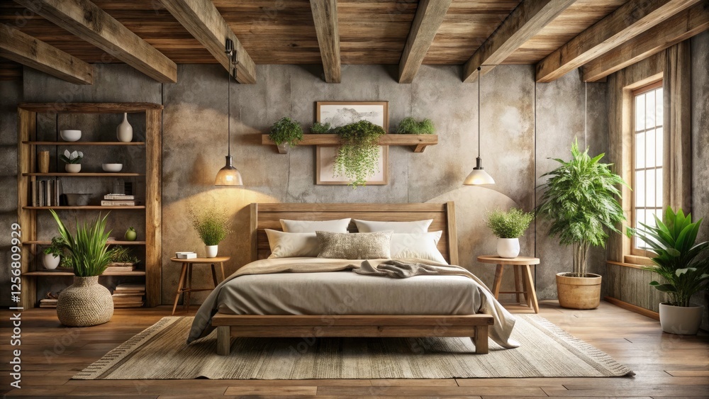 Cozy Minimalist Bedroom: Rustic Elegance with a Made Bed and Natural Elements Cozy Minimalist Bedroom: Rustic Elegance with a Made Bed and Natural Elements