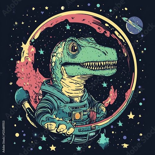 Cute dinosaur astronaut in space photo