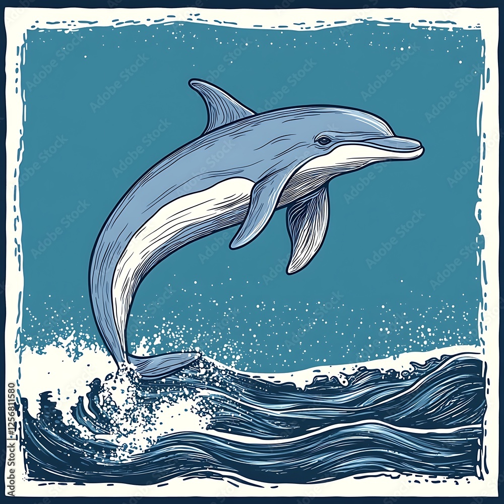 custom made wallpaper toronto digitalDolphin leaping out of water, graphic design, ocean scene, artistic illustration, stock image