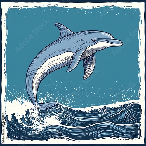 Wallpaper Mural Dolphin leaping out of water, graphic design, ocean scene, artistic illustration, stock image Torontodigital.ca