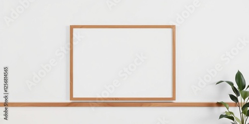 Horizontal poster frame mockup in cozy home interior setting with white wall background, frame, mockup, mockup