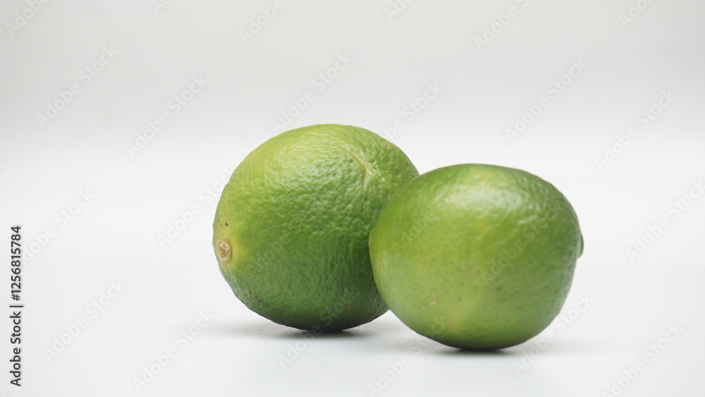 Two Green Lime Fruit Isolated on White Background Two Green Lime Fruit Isolated on White Background