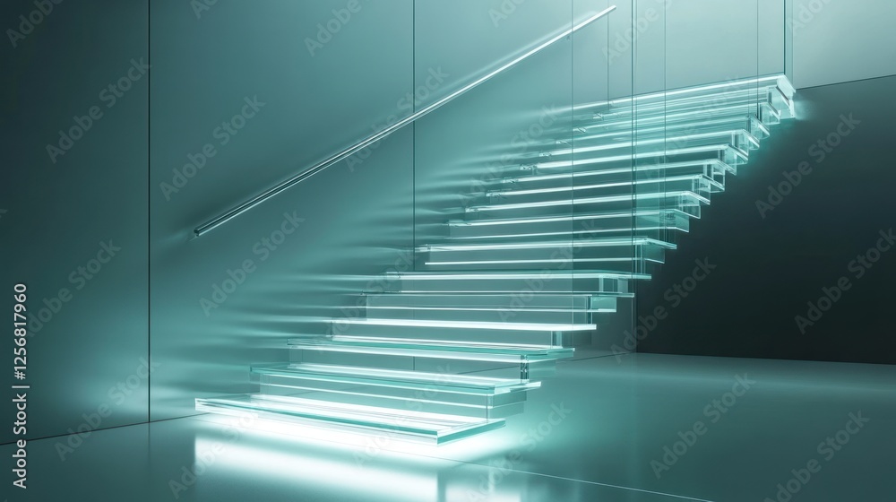 Obraz premium Illuminated ethereal staircase of transparent glass in modern architecture