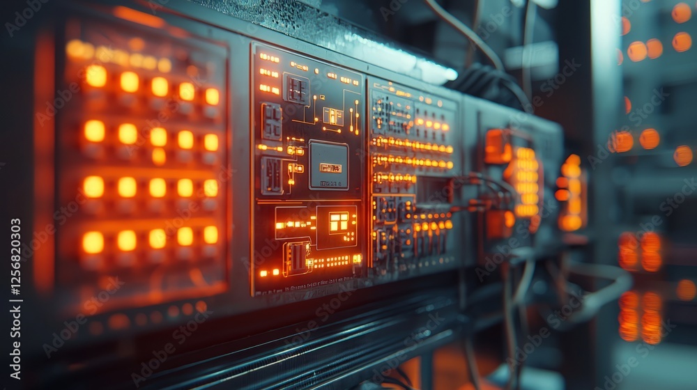 Futuristic Control Panel with Glowing Indicators Futuristic Control Panel with Glowing Indicators