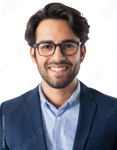 Portrait of only one Man. White Background.