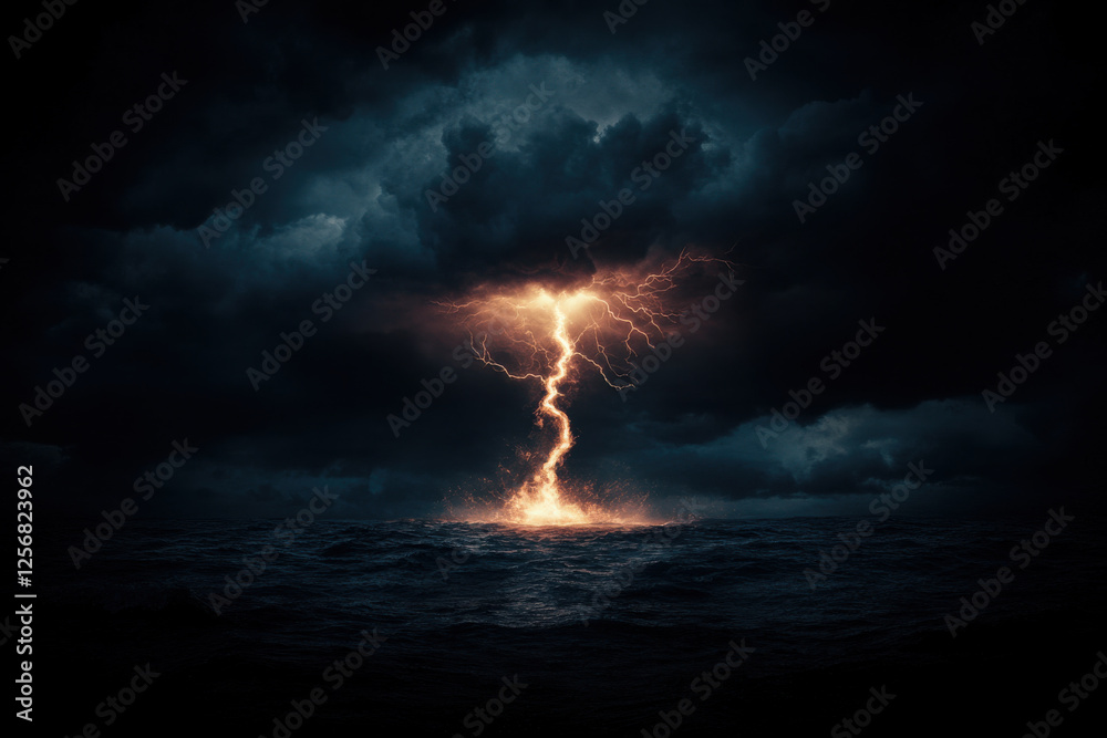 A dark stormy sky with a lightning bolt in the middle A dark stormy sky with a lightning bolt in the middle