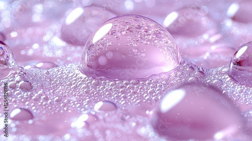 Close-up of pink water droplets on a surface, creating a textured and vibrant background