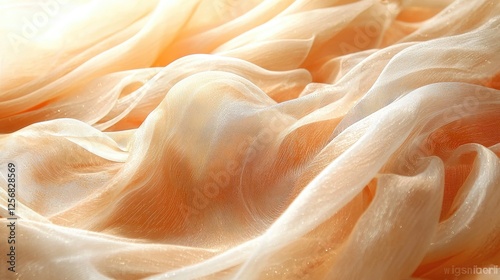 Soft, flowing fabric draped elegantly, illuminated by warm light, creating a serene atmosphere