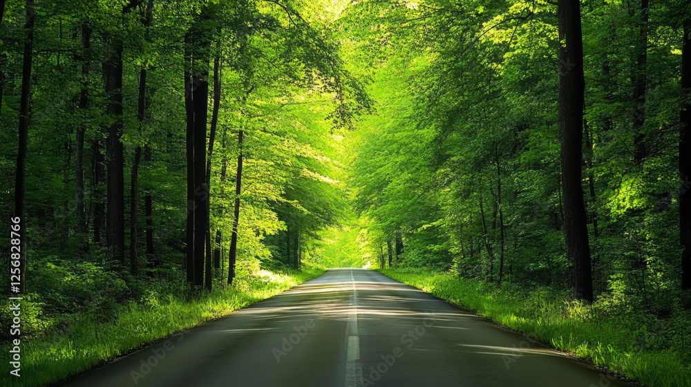 Fototapeta premium Serene Forest Road: A Pathway Through Nature's Embrace
