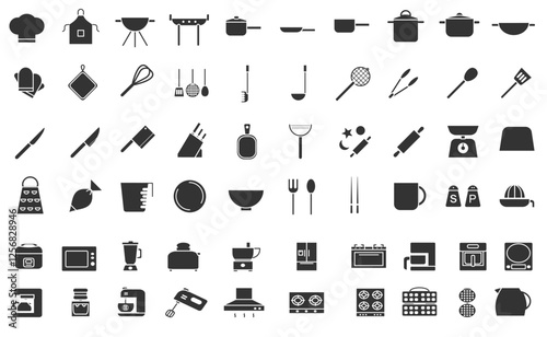 icon set of kitchen appliances utensil sign symbol vector illustration element of kitchenware object fill style 