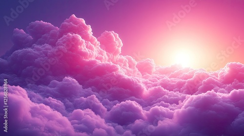 Vibrant sunset illuminating fluffy clouds in a serene sky, creating a dreamy atmosphere