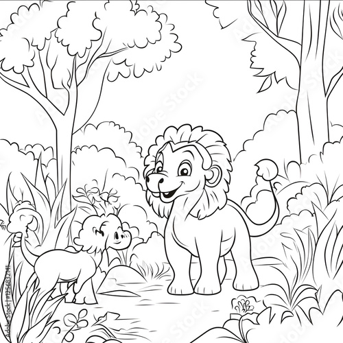 Historical Animal story Coloring Book simple and easiest line art for colouring book white background colouring book style on white background well composed cl