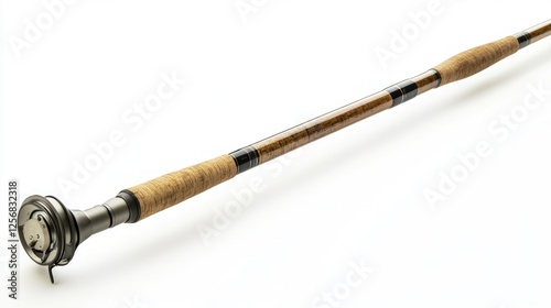 Fishing Rod, Isolated, White Background, Ready to Fish, Studio Shot, High Quality, Product Photography photo