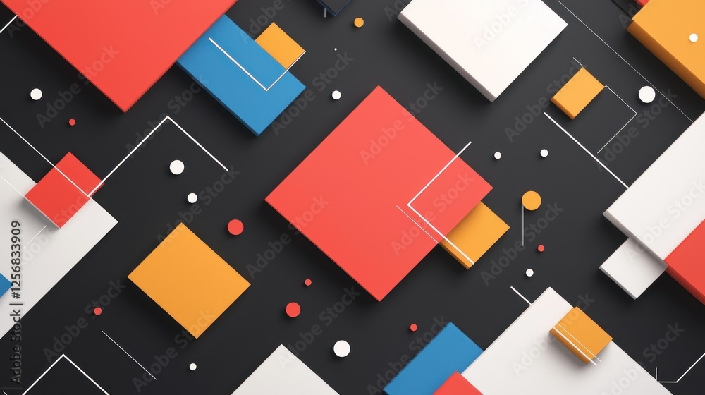 Abstract Geometric Composition: Vibrant Colors and Shapes on Dark Background Abstract Geometric Composition: Vibrant Colors and Shapes on Dark Background