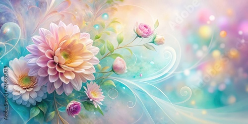 Vibrant floral arrangement against a swirling abstract background with pastel hues and delicate petals , abstract flower pattern, pastel colors