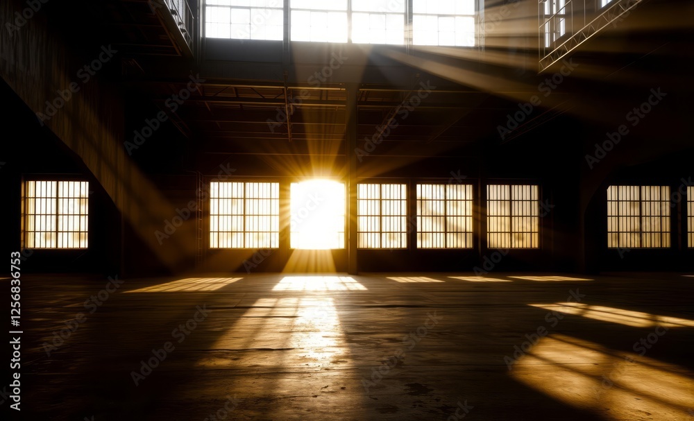 An industrial room filled with light rays shining through a gridded window creating a dramatic spectacle of light and shadows in an otherwise dark empty space architecture photographyarchitecture city