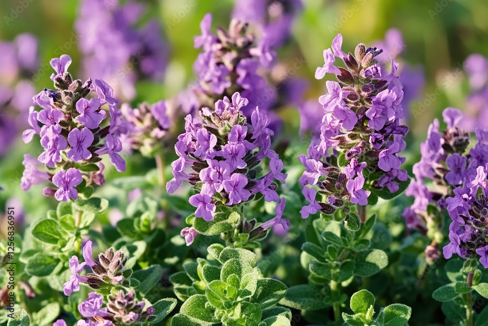 Purple Flowers Bloom Brightly in Garden, Vibrant Petals and Green Leaves Flourish Outdoors Purple Flowers Bloom Brightly in Garden, Vibrant Petals and Green Leaves Flourish Outdoors