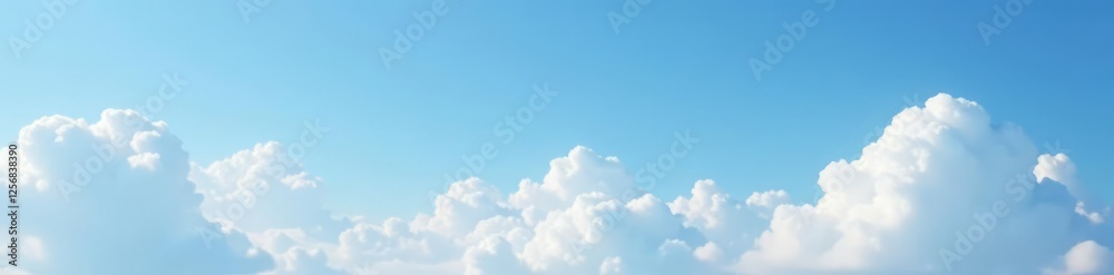 Soft white clouds drift across the clear blue sky, serene, light, heavens Soft white clouds drift across the clear blue sky, serene, light, heavens