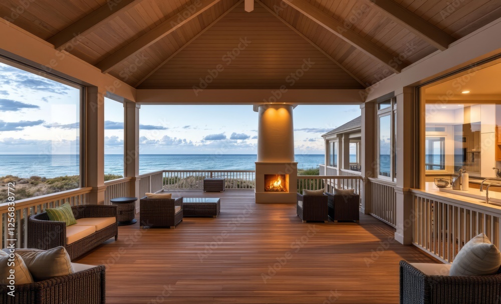 Welcoming coastal home: oceanfront veranda with breathtaking views and warm ambiance architecture photographyarchitecture city building urban design exterior background tourism